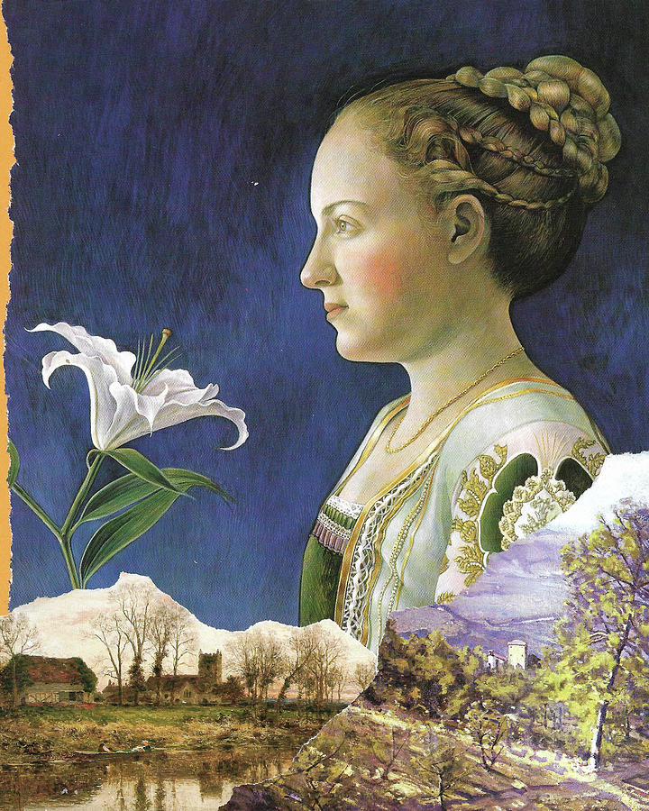 Lady with Lilly Mixed Media by John Vincent Palozzi