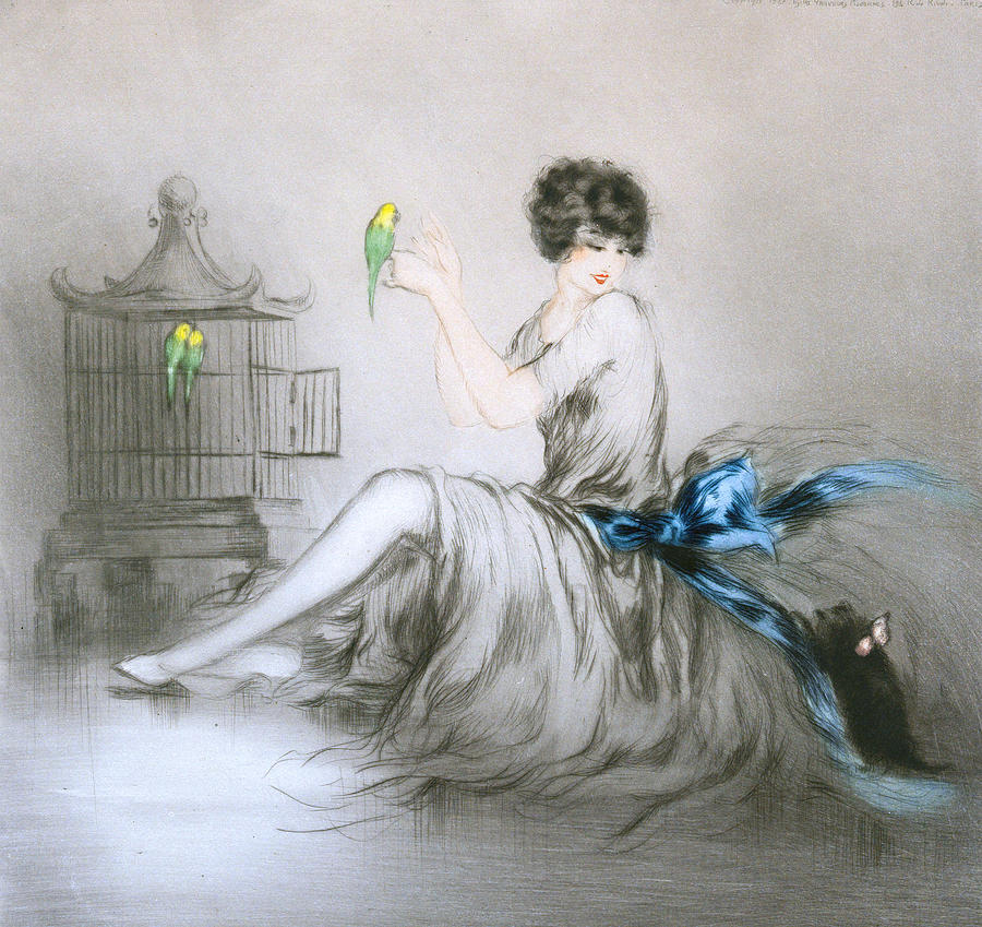 Lady with parrots Painting by Louis Icart - Fine Art America