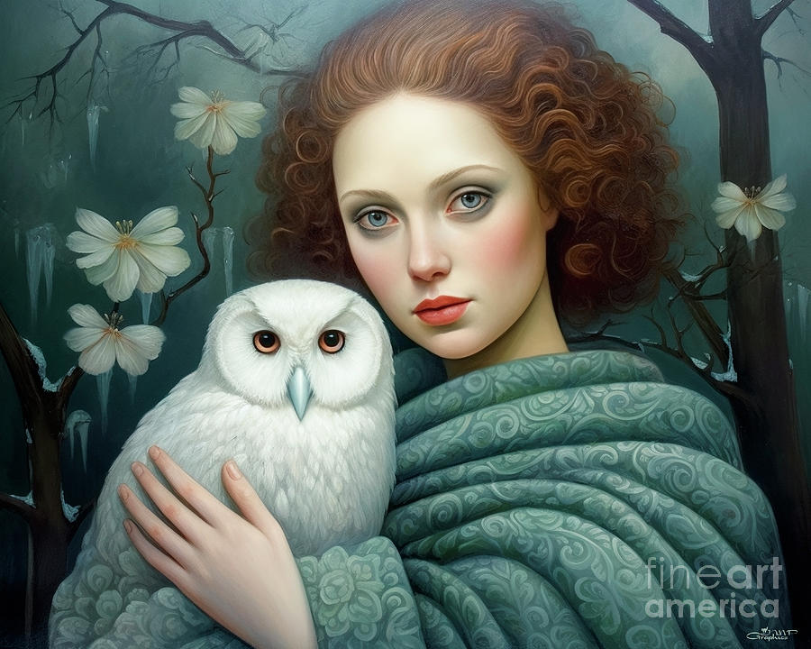 Lady with Snow Owl Digital Art by Jutta Maria Pusl