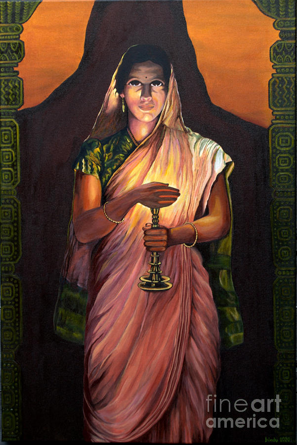 Lady with the Lamp Painting by Bindu Viswanathan