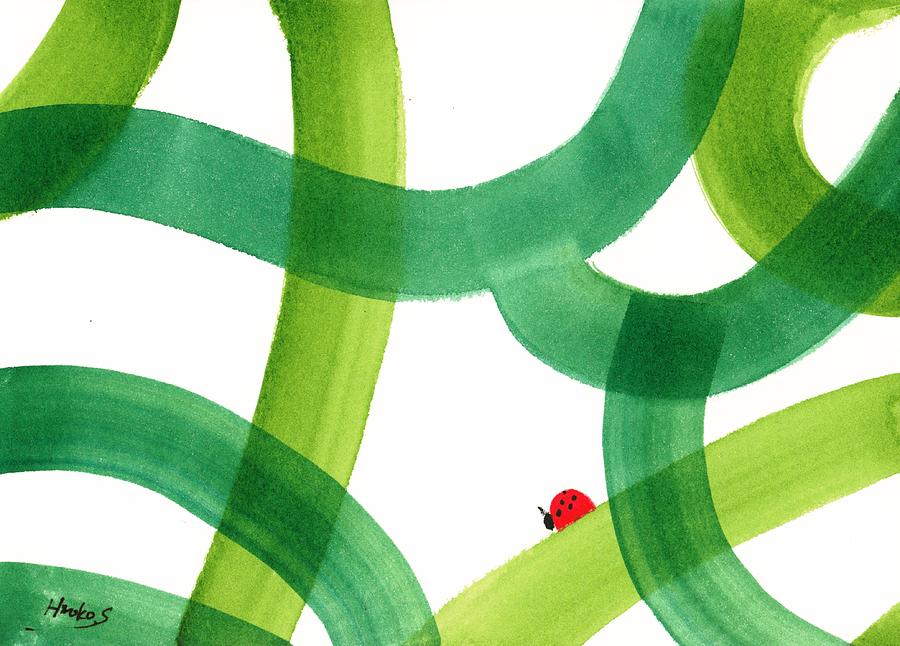 Ladybug in Green Painting by Hiroko Stumpf