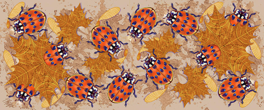 Ladybug Leaf Litter Hideaway Rotatable Nature Panel Digital Art by Tim Phelps