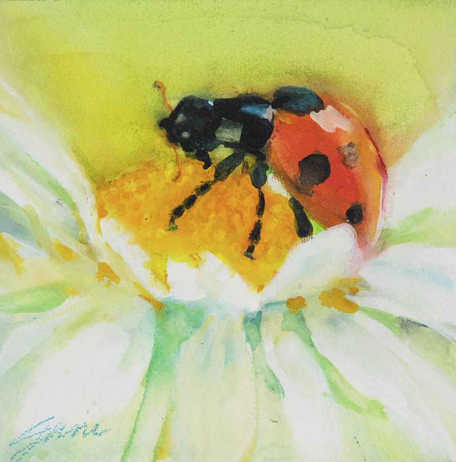 Ladybug On Daisy Painting by Jani Freimann