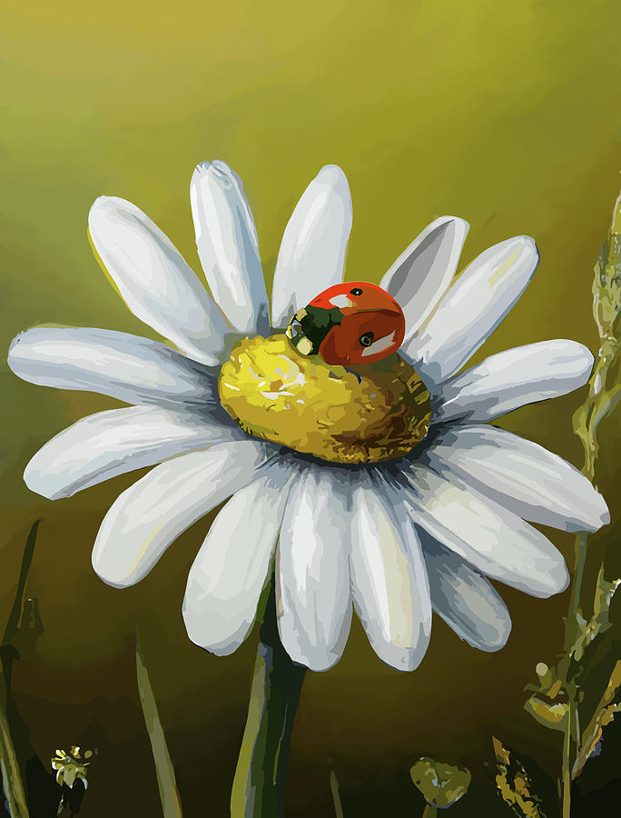Ladybug Digital Art - Ladybug on Daisy by Long Shot
