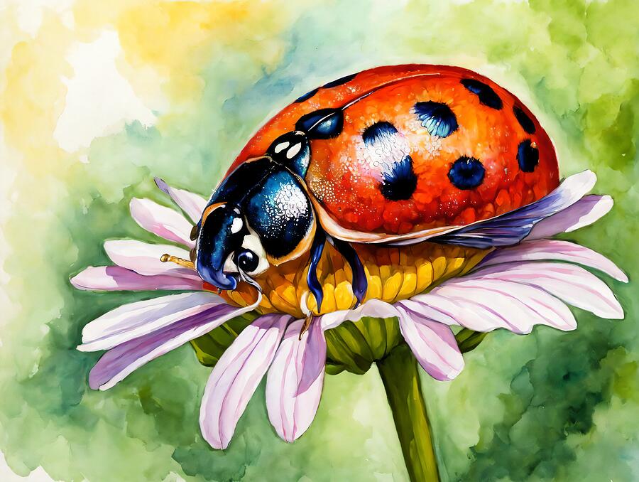 Ladybug Resting Gracefully on Blossom Digital Art by Delemore - Fine ...