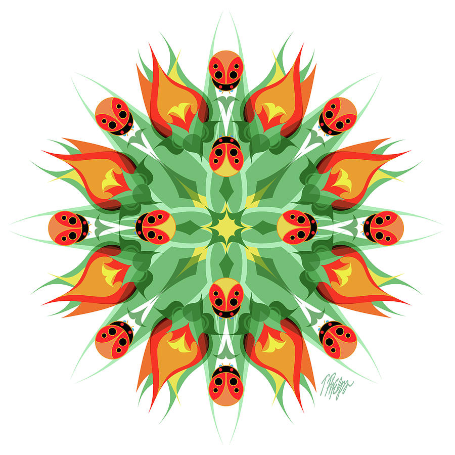 Ladybug Tulip Nature Mandala Digital Art by Tim Phelps