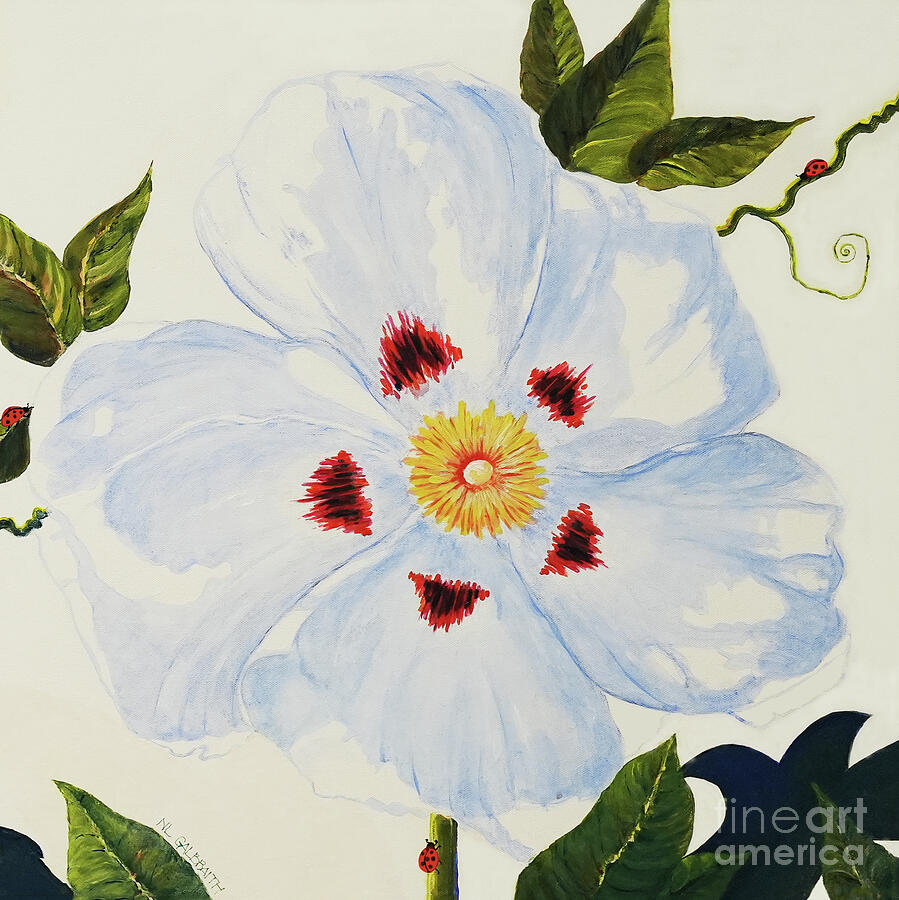 Nature Painting - Ladybugs Garden Light Blue Flower, Panel No. 3 by NL Galbraith Nature Painting - Ladybugs Garden Light Blue Flower, Panel No. 3 by NL Galbraith