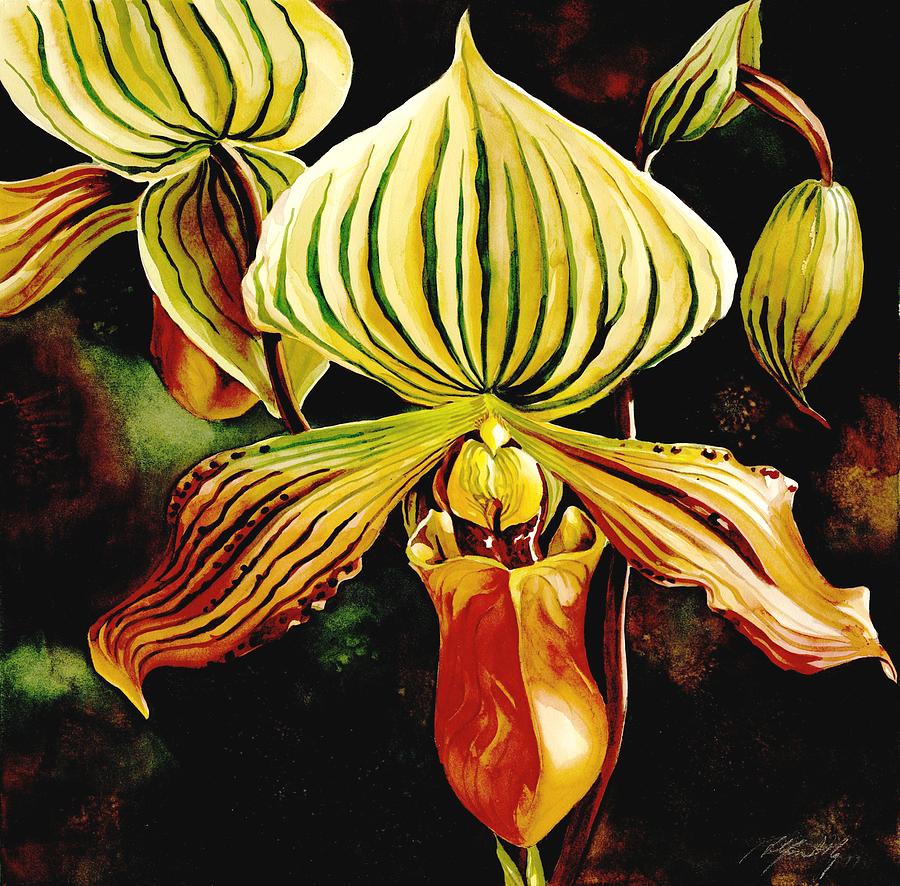 Ladyslipper Orchid Painting by Alfred Ng