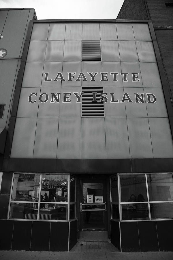 Lafayette Coney Island in Detroit Michigan in black and white Photograph by Eldon McGraw