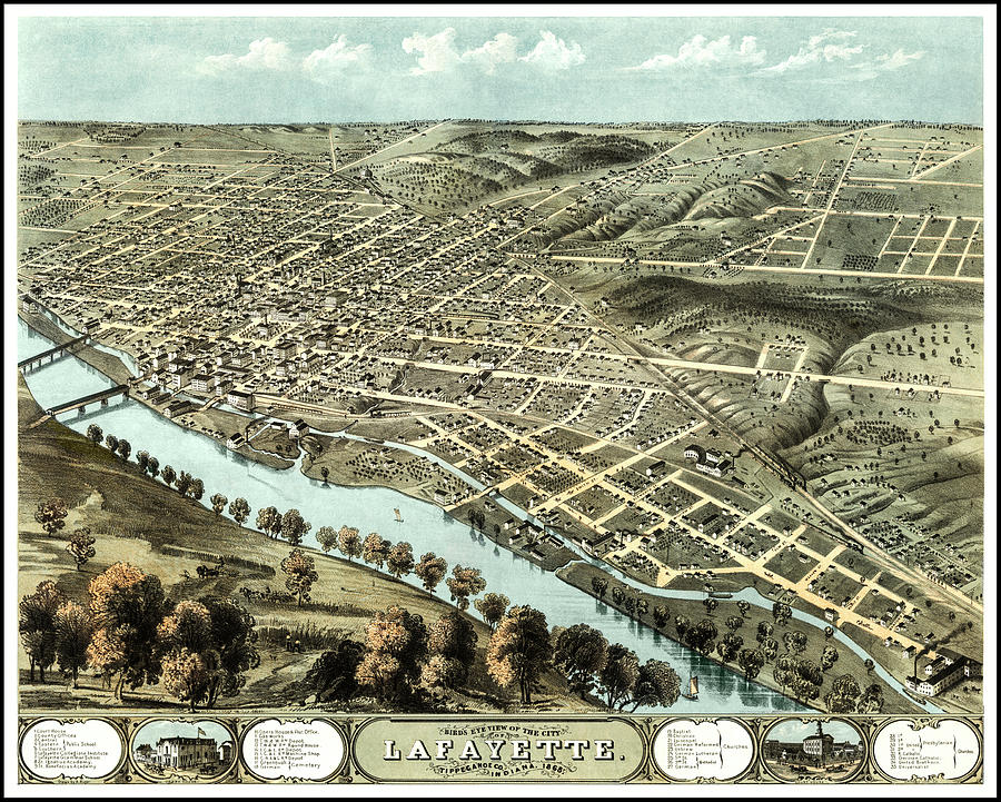Lafayette Photograph - Lafayette Indiana Vintage Map Birds Eye View 1868 by Carol Japp