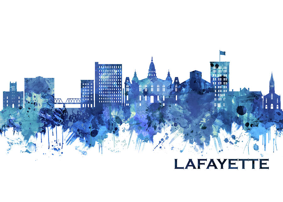 Lafayette Louisiana Skyline Blue Mixed Media by NextWay Art - Pixels