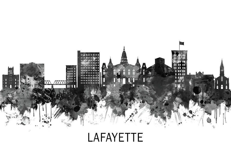 Lafayette Louisiana Skyline BW Mixed Media by NextWay Art - Pixels