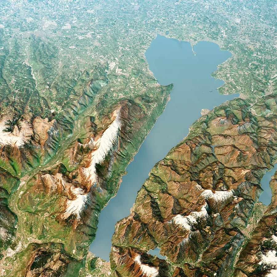 Lago Di Garda 3D Render Aerial Landscape View from North April 2018 Photograph by FrankRamspott