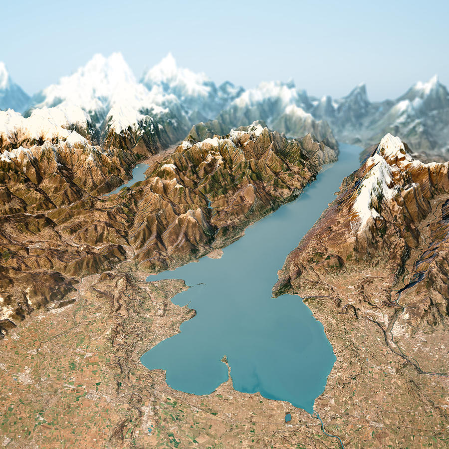 Lago Di Garda 3D Render Horizon Aerial View from South Feb 2019 Photograph by FrankRamspott
