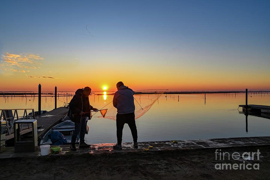 Lagoon at dusk, the sun in the fishing net Photograph by Loredana Gallo Migliorini