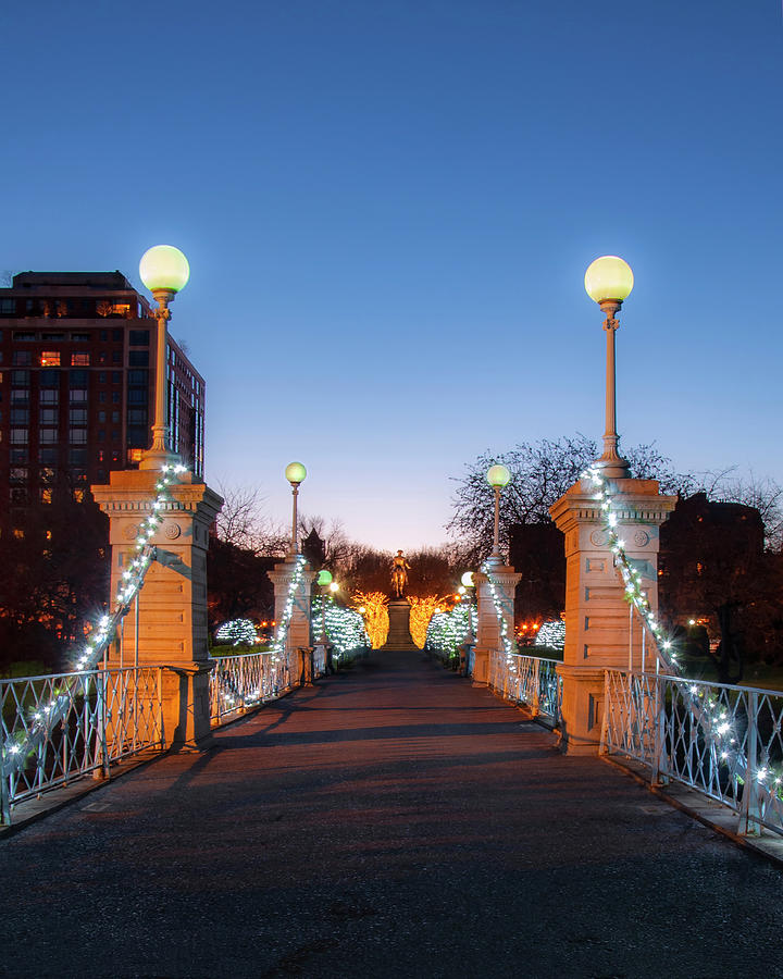 Boston Photograph - Lagoon Bridge at Night - Boston Public Garden by Joann Vitali
