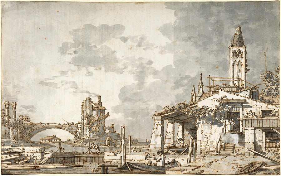 Lagoon Capriccio  Drawing by Canaletto