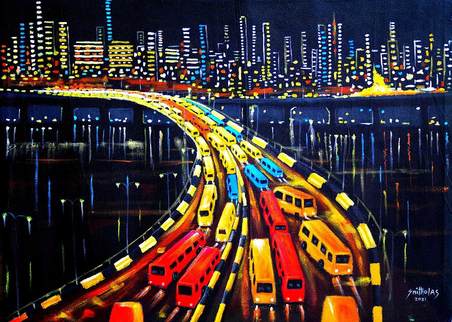 Cool Painting - Lagos at Night by Olaoluwa Smith