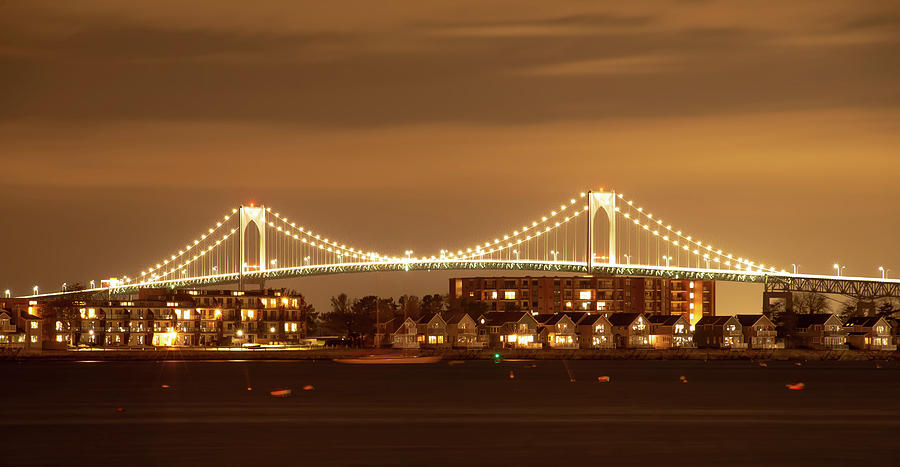 laiborne Pell Bridge in Background  at night in newport rhode is Photograph by Alex Grichenko