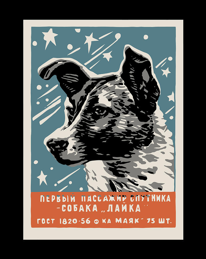 Laika Space Dog Product Vintage Cccp Soviet Russia Ussr Drawing by Lucy ...