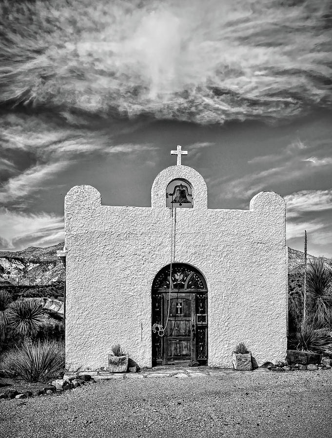 Lajitas Chapel 1 Black and White Photograph by Judy Vincent