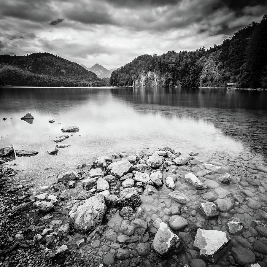 Lake Alpsee BW Photograph by Alexey Stiop