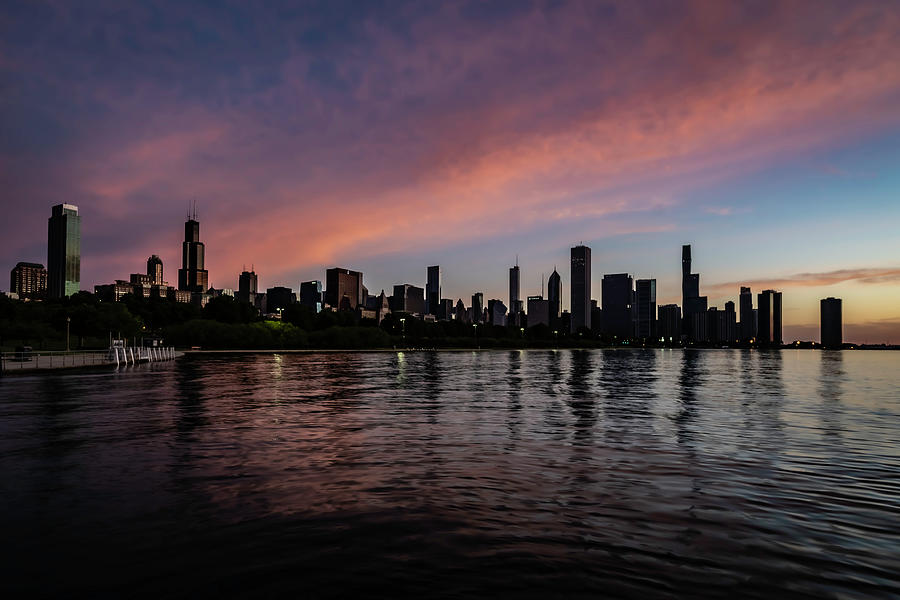 Lake and Chicago skyline with textured sky Photograph by Sven Brogren