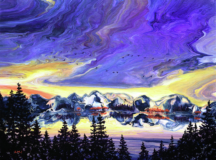 Lake At Sunset Painting