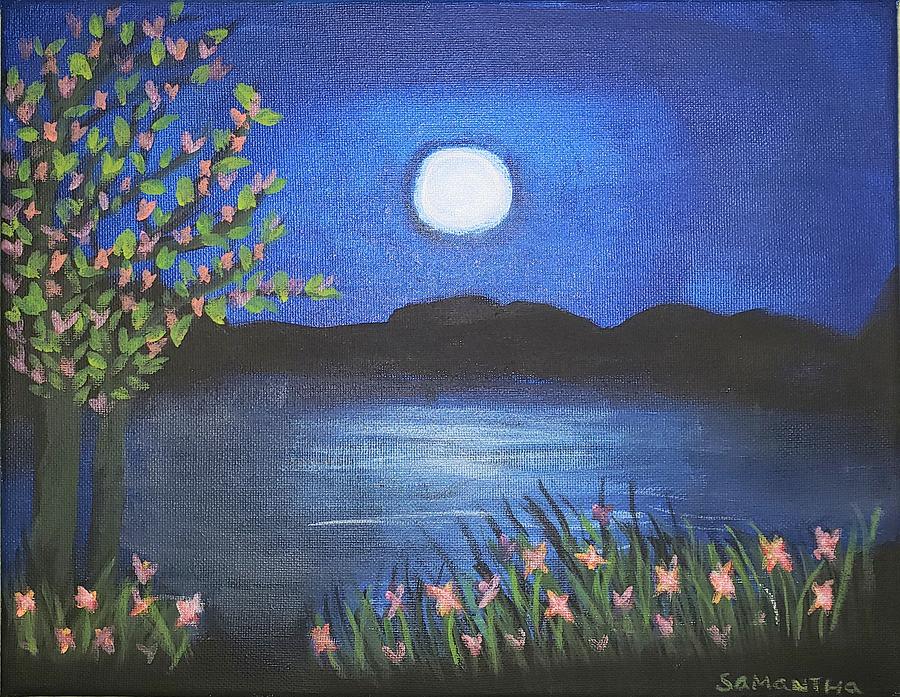 Lake at Night Painting by Samantha Latterner