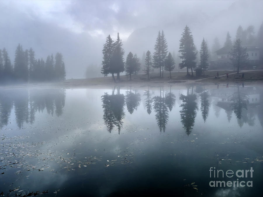 Lake, Autumn Fog And Mirrors Reflections Photograph by Tatiana Bogracheva