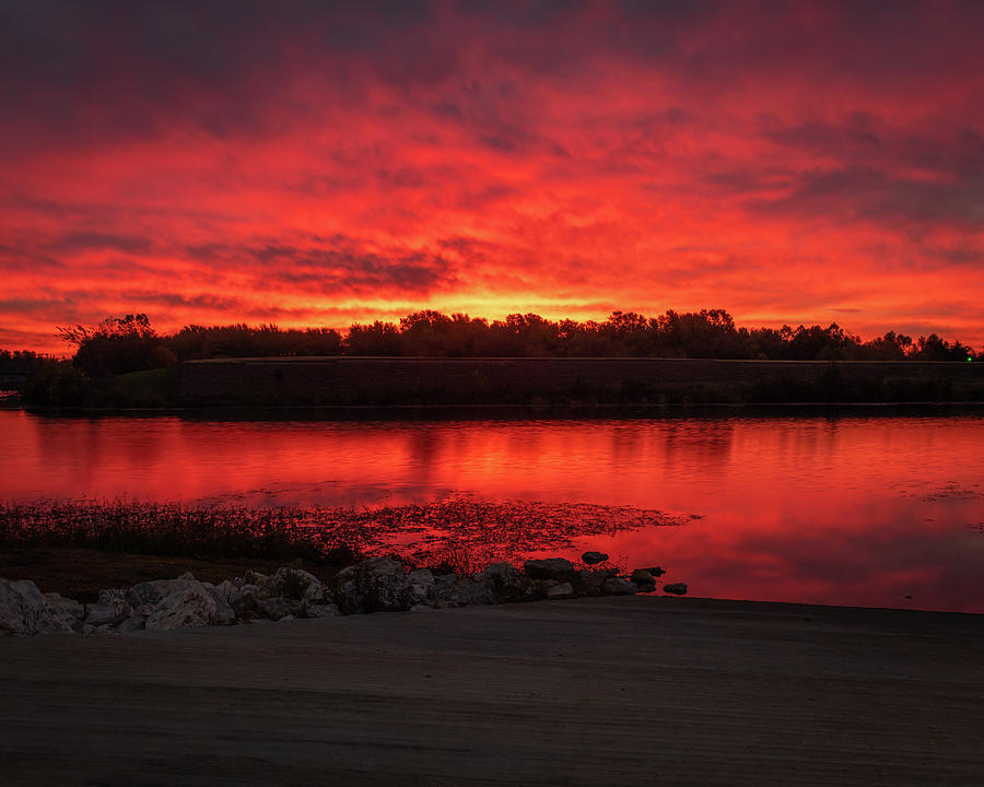 Lake Bentonville Red Sky Reflections Photograph by Gregory Ballos