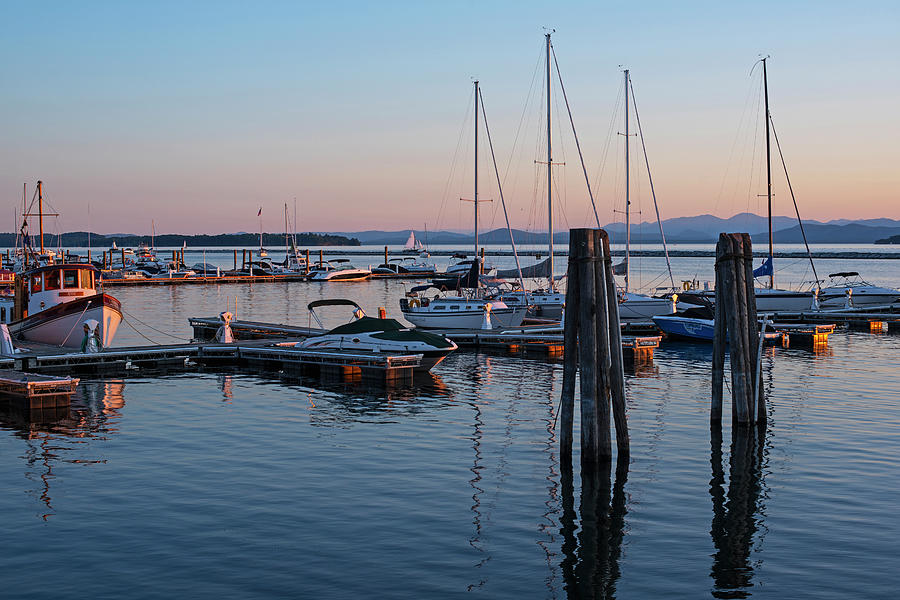 Lake Champlain Sunset From Burlington Vermont Waterfront Park Sailboat Photograph by Toby McGuire