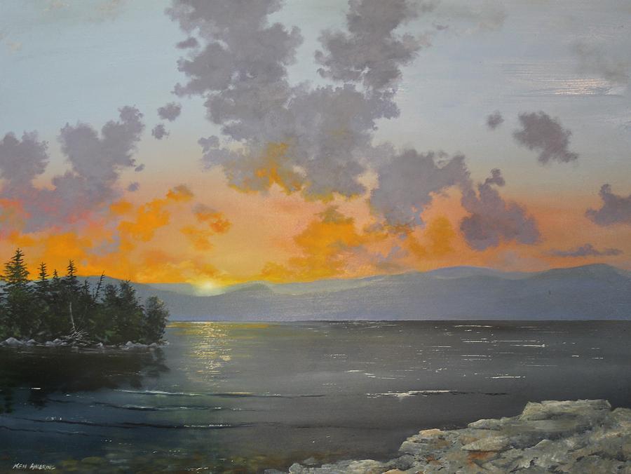 Lake Champlain Sunset  Painting by Ken Ahlering