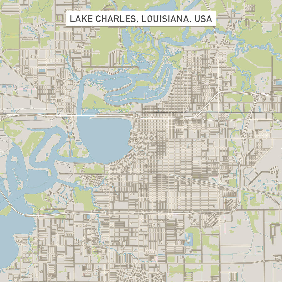 Lake Charles Louisiana US City Street Map Drawing by FrankRamspott