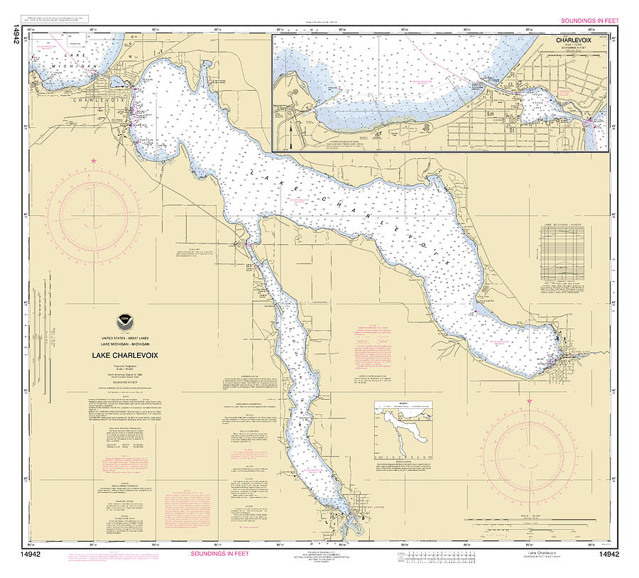 Lake Charlevoix Michigan, Noaa Chart 14942 Digital Art by Nautical ...