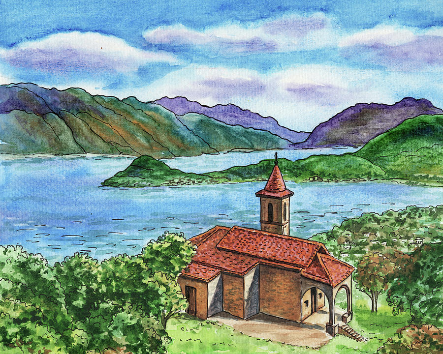 Lake Como San Martino Church Bellagio And Griante Italy   Painting by Irina Sztukowski