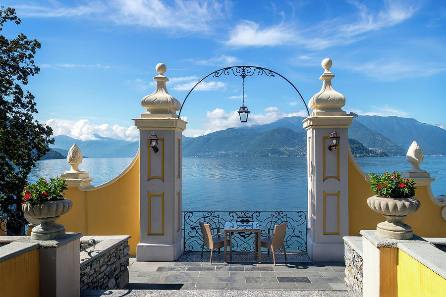 Mountain Photograph - Lake Como Table for Two by Carolyn Derstine