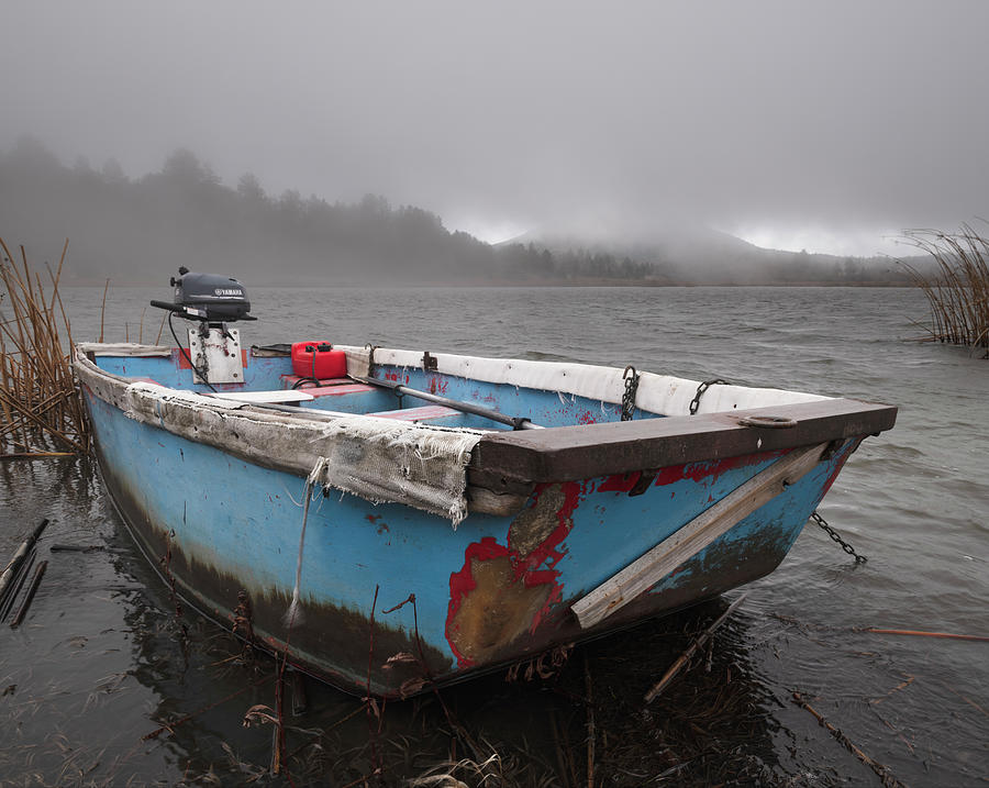 Lake Cuyamaca Boat in Fog and Rain Photograph by William Dunigan