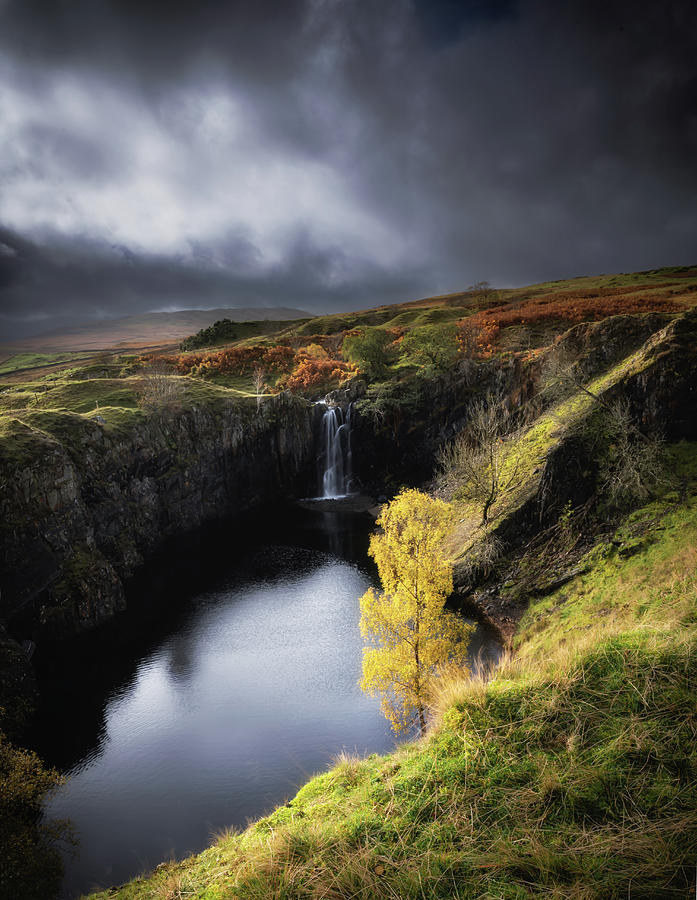 Landscape Photograph - Lake district quarry waterfall 832 by Philip Chalk