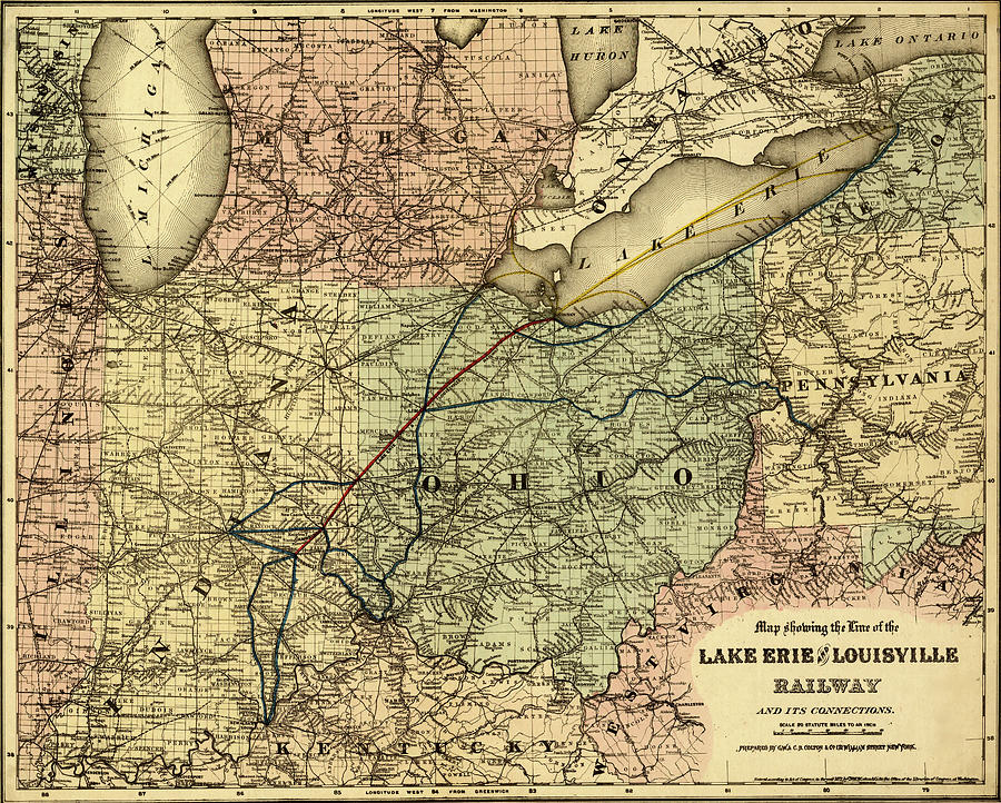 Transportation Drawing - Lake Erie and Louisville Railway by Vintage Maps