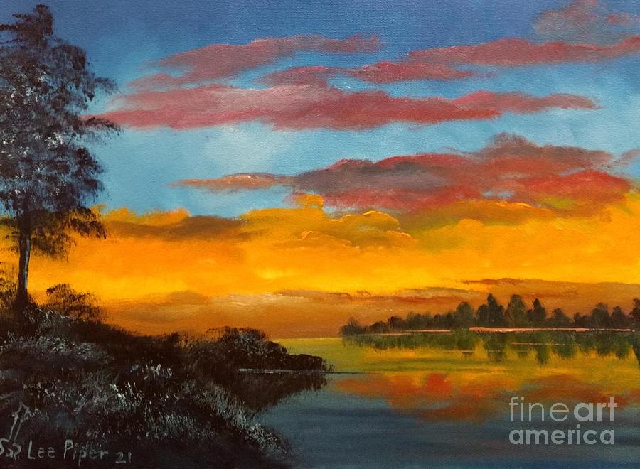 Sunset Painting - Lake Erie Bay by Lee Piper