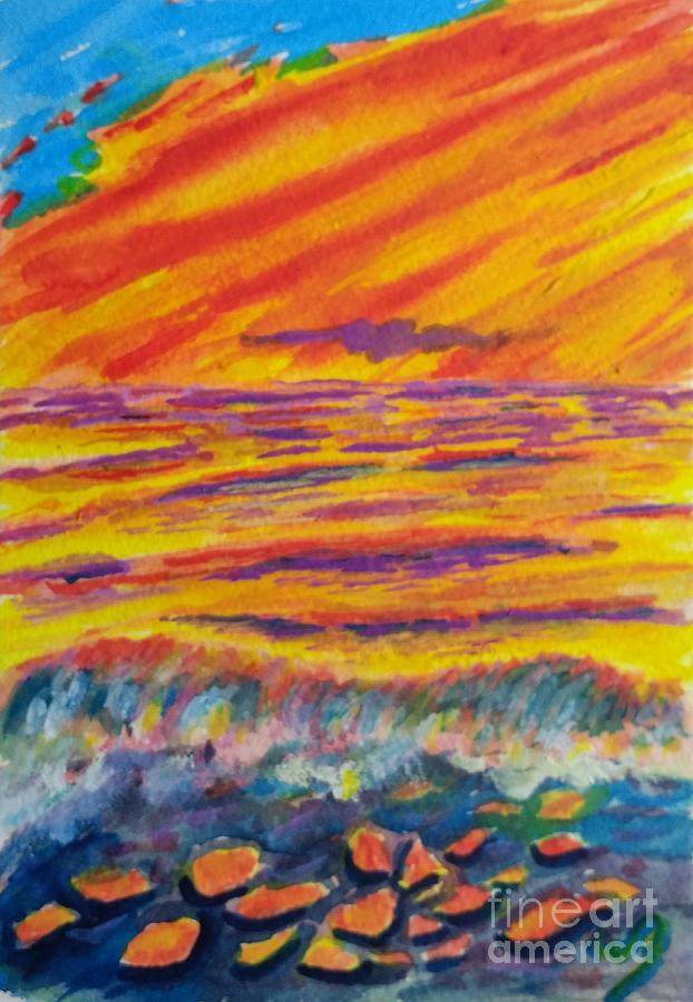 Lake Erie Sunset Painting by Walt Brodis