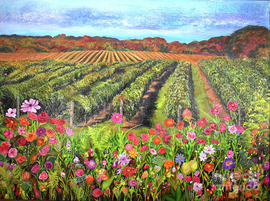 Lake Erie Vineyard Revised Painting by Anne Cameron Cutri