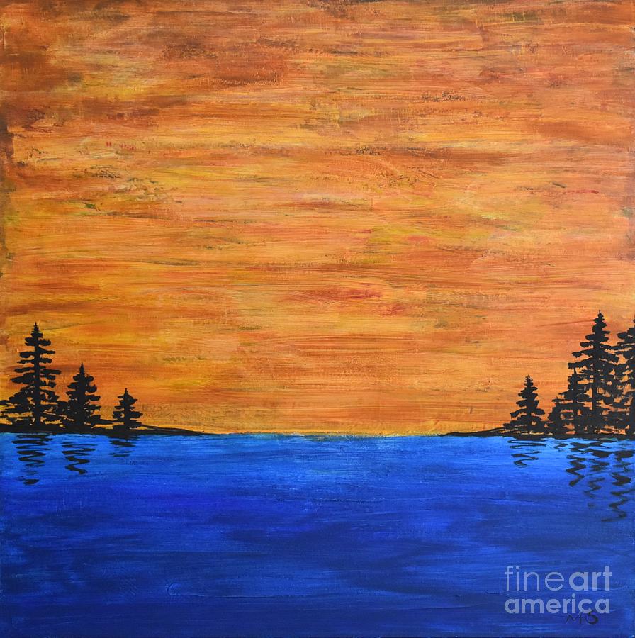 Lake Evening Painting by Monika Shepherdson
