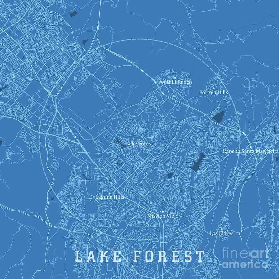 Lake Forest CA City Vector Road Map Blue Text Digital Art by Frank ...