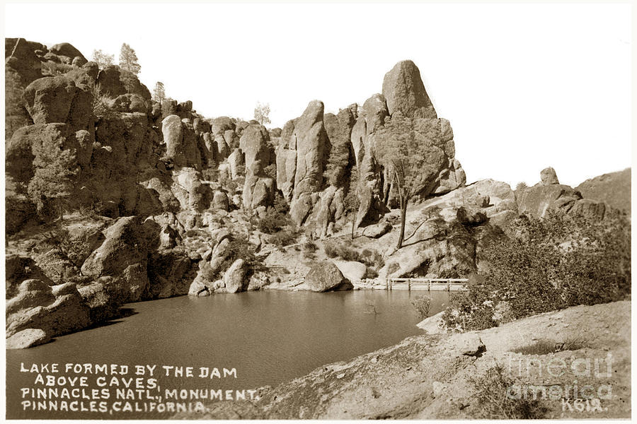 Lake Photograph - Lake formed by the dam, Pinnacles National, Monument, California by Monterey County Historical Society