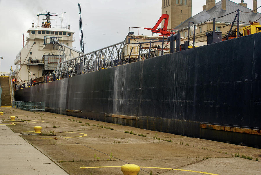 Lake Freighter in the MacArthur Lock Photograph by Deb Beausoleil