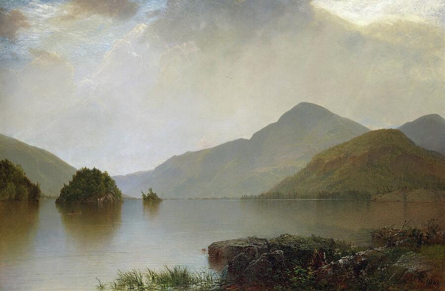 Mountain Painting - Lake George 1869 by John Frederick Kensett 1816-1872