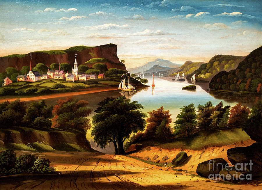 Lake George and the Village of Caldwell by Thomas Chambers 1851 Painting by Thomas Chambers
