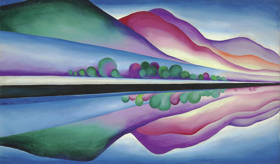Lake George, reflection - modernist abstract landscape painting Painting by Georgia OKeeffe